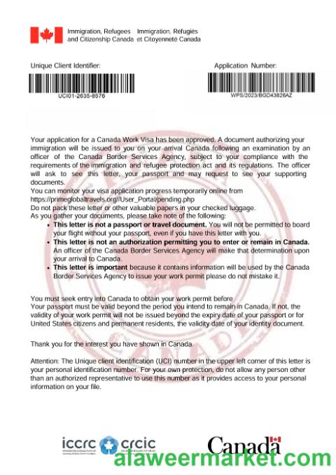 Canada visa approval letter template in Word and PDF formats